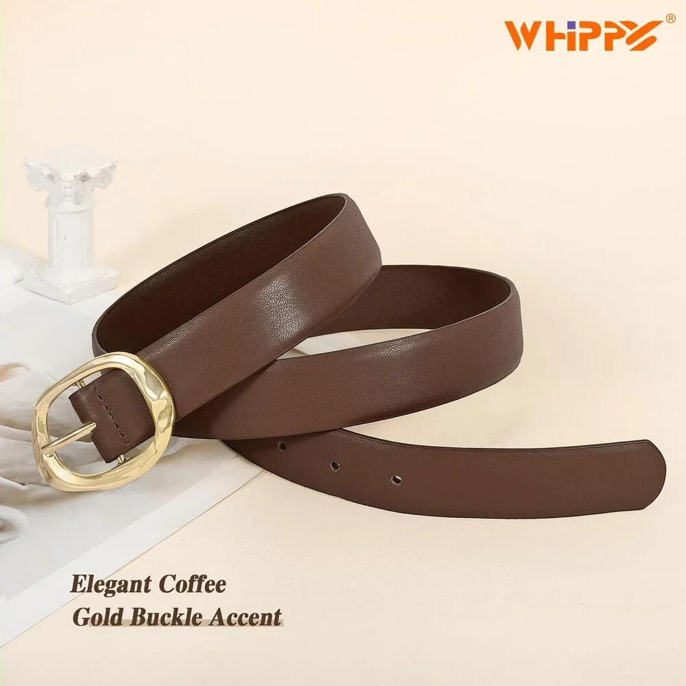 WHIPPY Women's Gold Leather Belt Casual Coffee Gold Waist 35-40 Style Fit - NWT